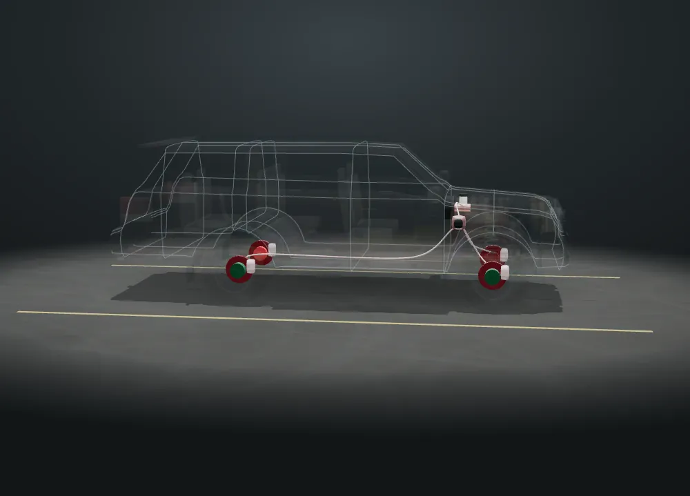 See-through 3D Toyota Sequoia with 4 parts lit up for brake repair