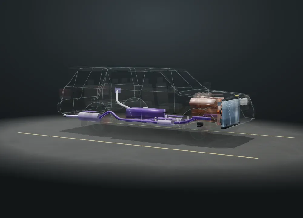 See-through 3D Toyota Sequoia with 10 parts lit up for engine repair