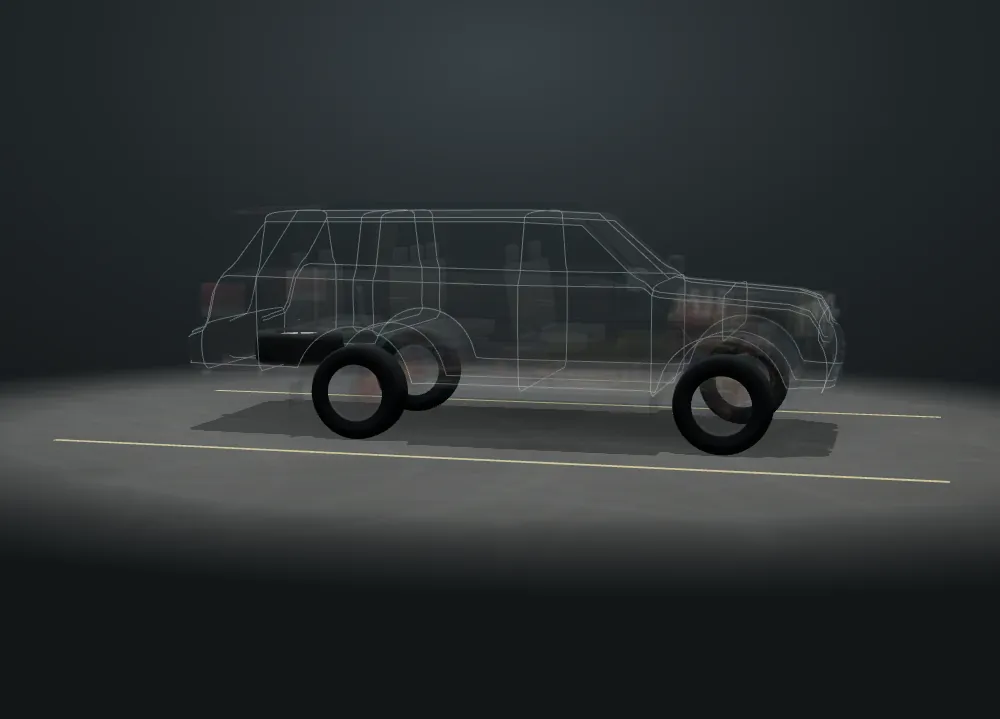 See-through 3D Toyota Sequoia with 2 parts lit up for new and used tires