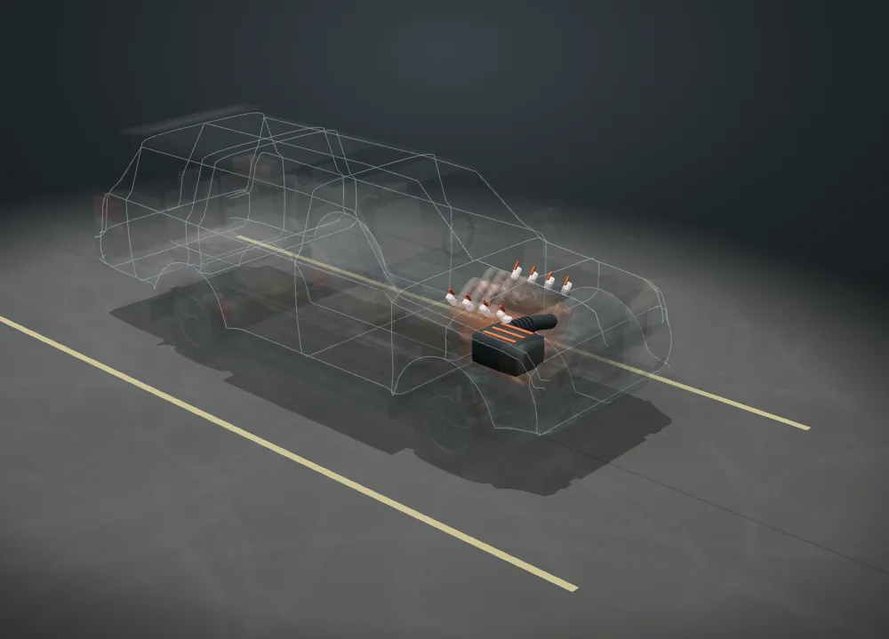 See-through 3D Toyota Sequoia with 2 parts lit up for tune-ups